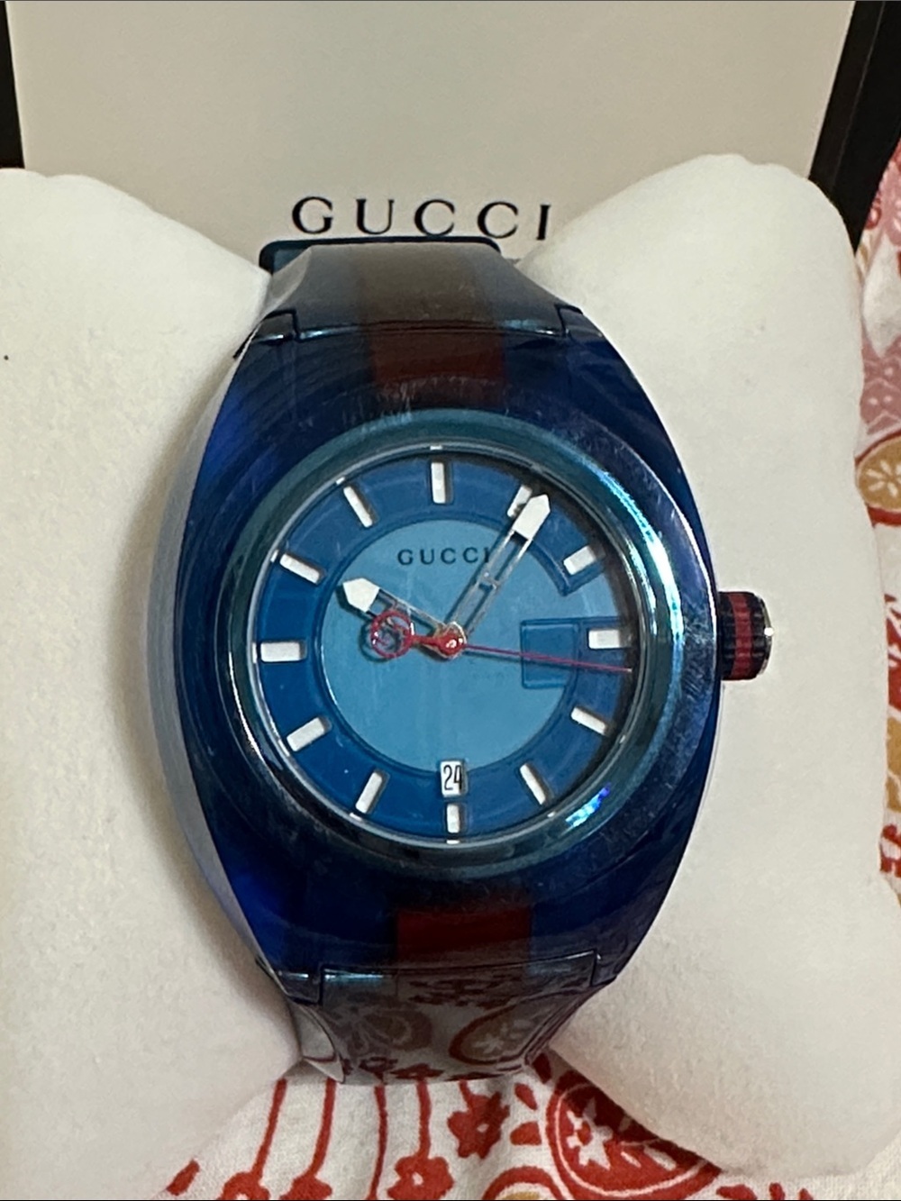 Gucci Blue Unisex Watch with Red Accent
